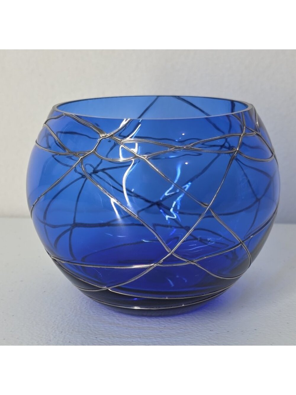 Partylite Calypso Cobalt Blue Silver Glass Candle Votive Tea Light Holder 4 X 5"